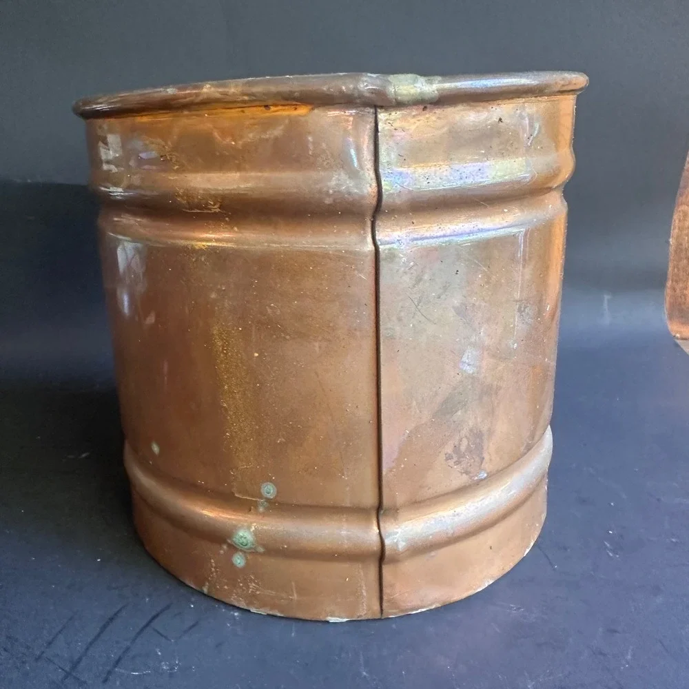 Rustic Copper Planter Cachepot Round Pot Farmhouse Decor Aged Patina 8 Inch